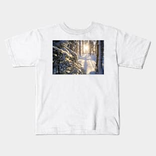 Sunshine in winter forest evening Kids T-Shirt